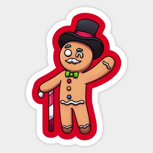 Gingerbread Man With Mustache And Top Hat Sticker